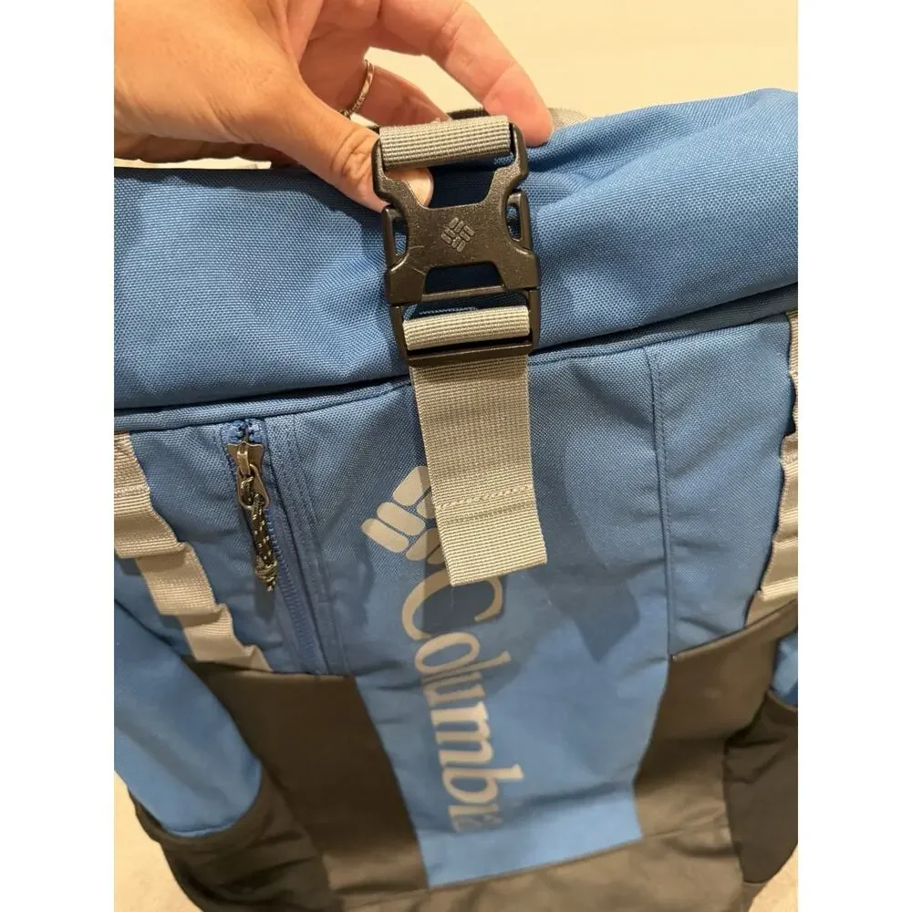 Columbia Roll Top Backpack Blue Laptop Hiking Travel Daypack Water Resistant